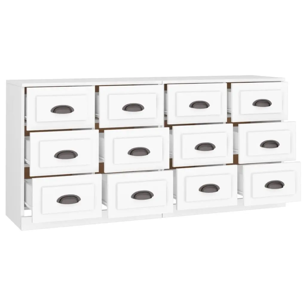 Sideboard Cabinet 2 pcs White Engineered Wood Storage Buffet Furniture Display