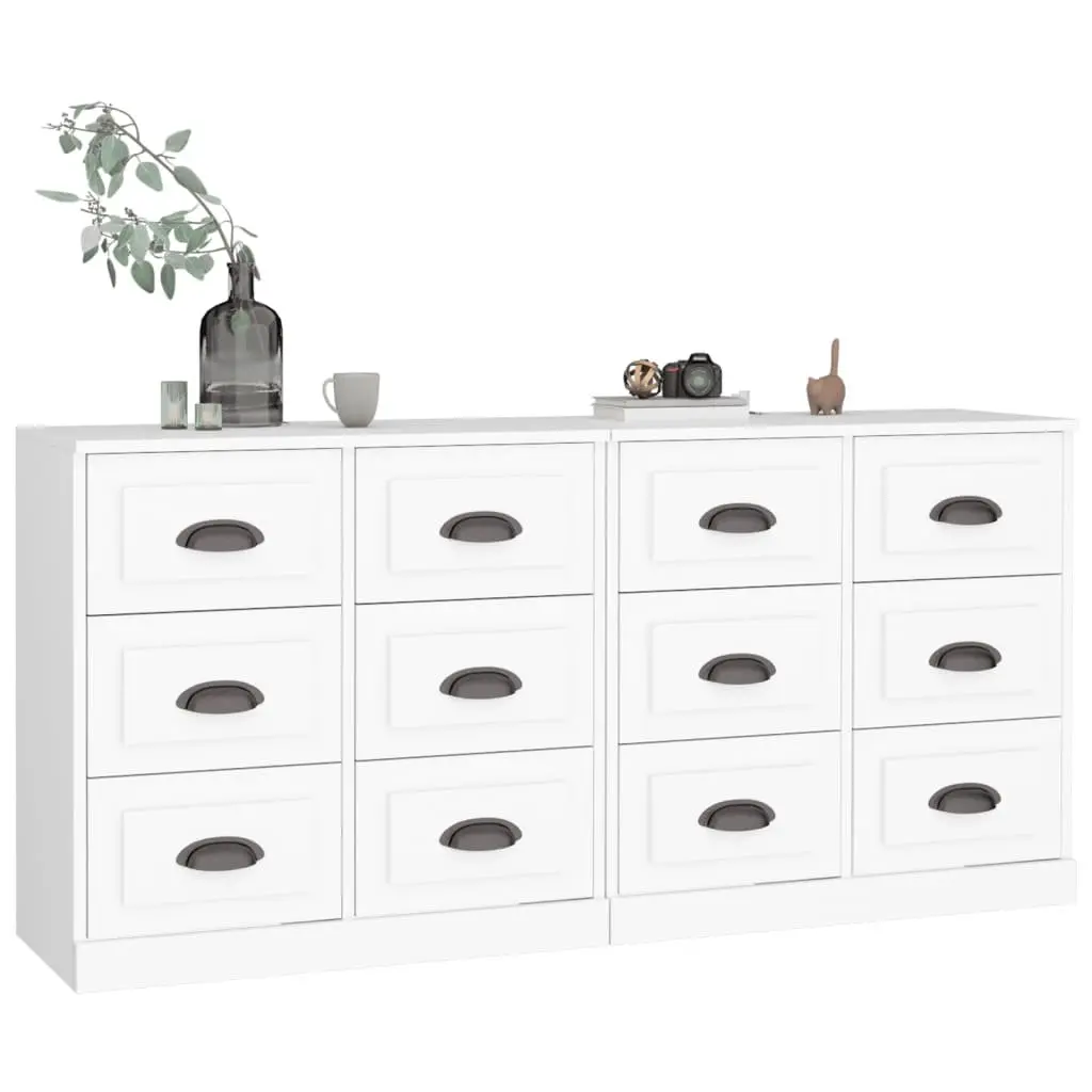 Sideboard Cabinet 2 pcs White Engineered Wood Storage Buffet Furniture Display