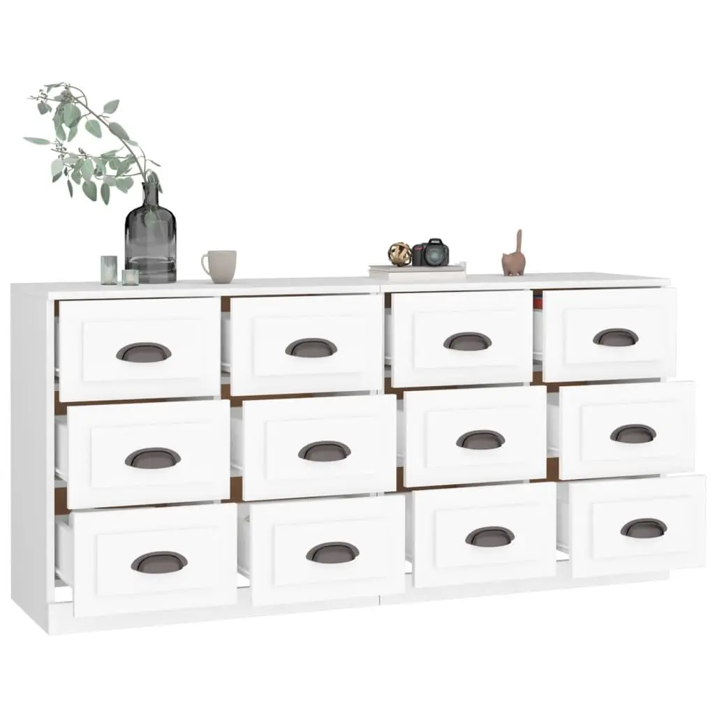Sideboard Cabinet 2 pcs White Engineered Wood Storage Buffet Furniture Display