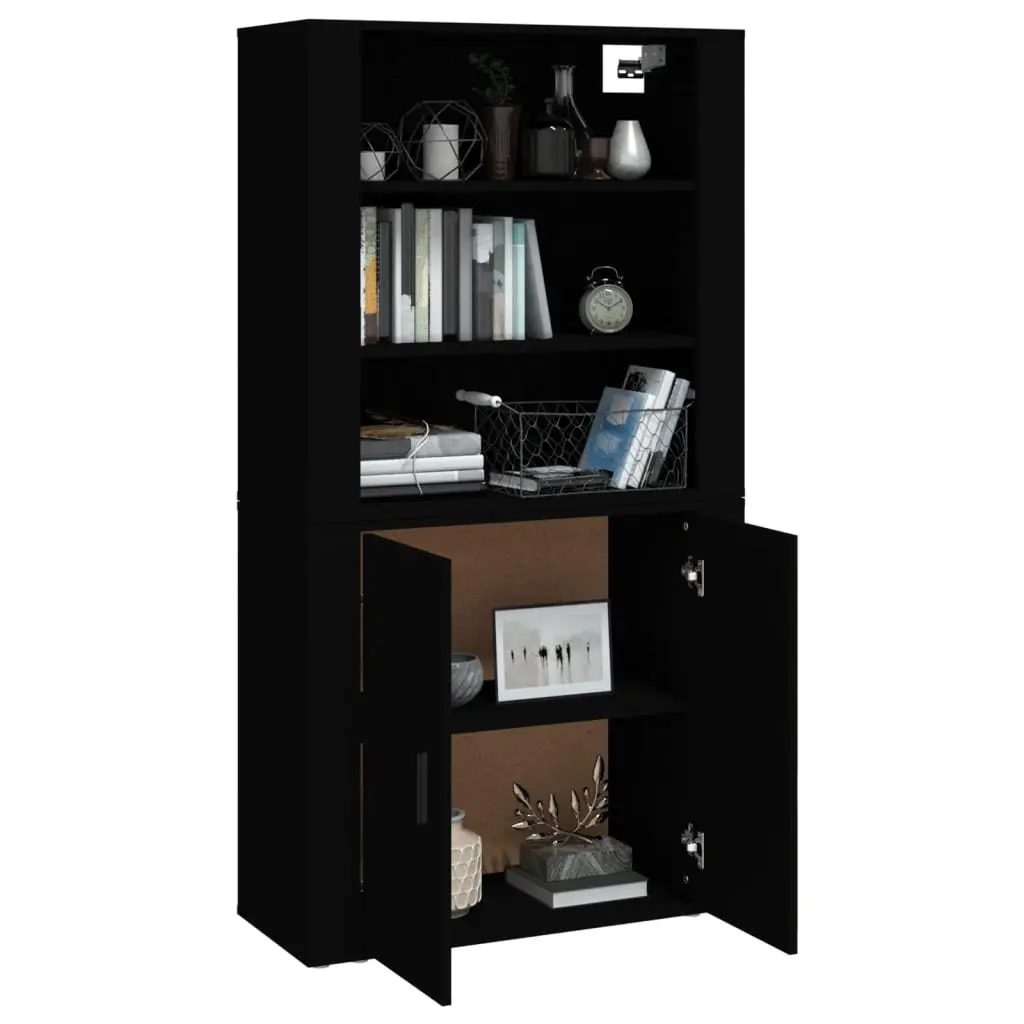Highboard Black Engineered Wood Wall-Mounted Storage Cabinet Sideboard Furniture