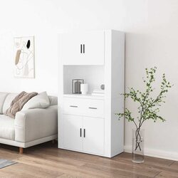 Practical White Engineered Wood Highboard Storage Solution