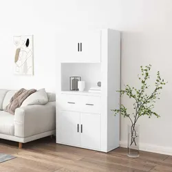 Practical White Engineered Wood Highboard Storage Solution