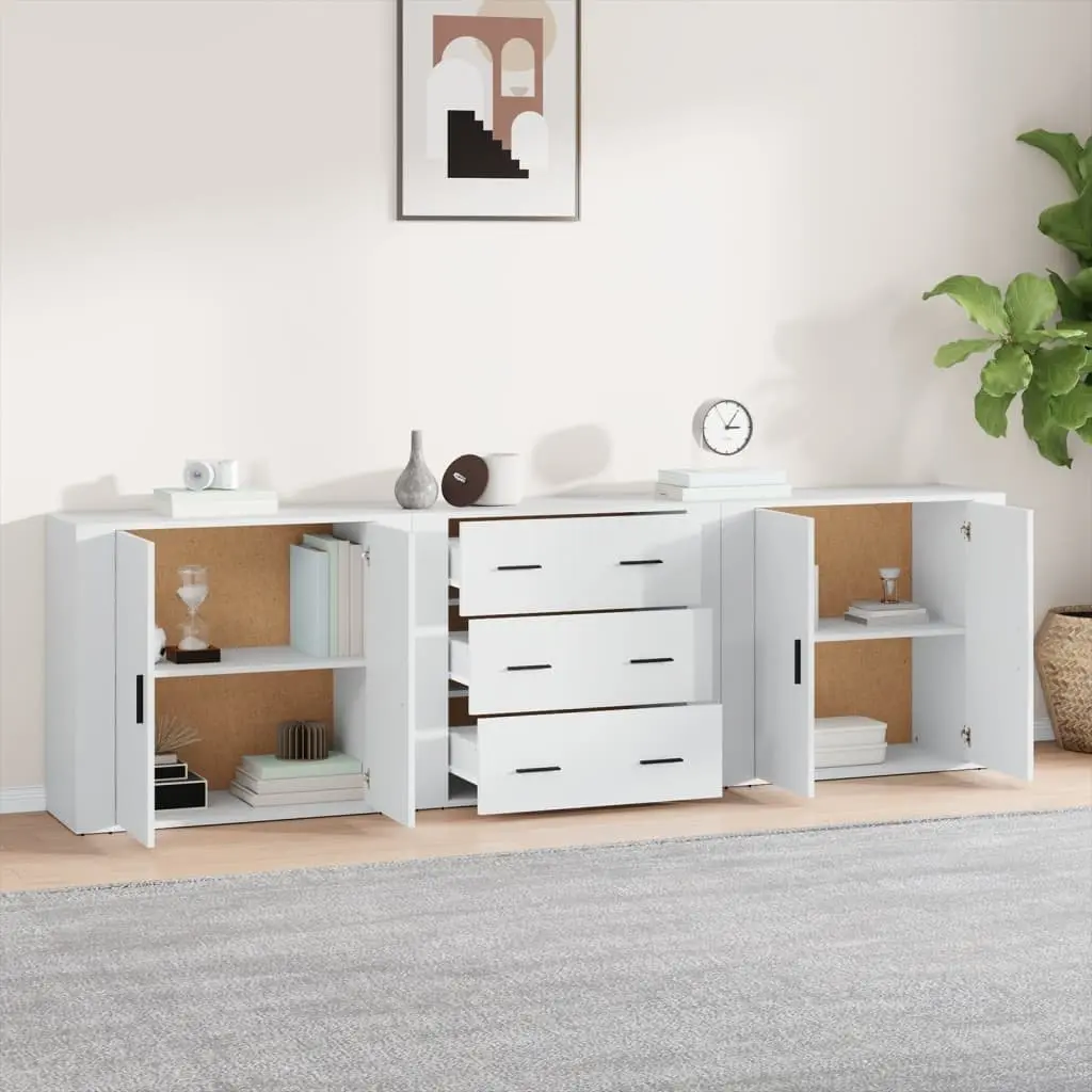 White Sideboards Storage Cabinets Set of 3