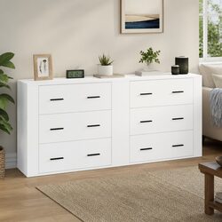 Sideboards 2 pcs White Storage Cabinet Engineered Wood Furniture Buffet