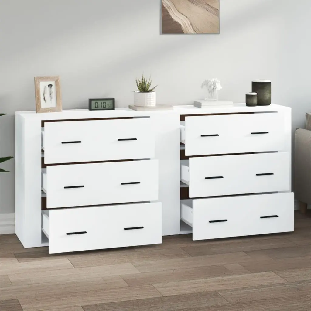 Sideboards Storage Cabinet 2 pcs White Engineered Wood Furniture