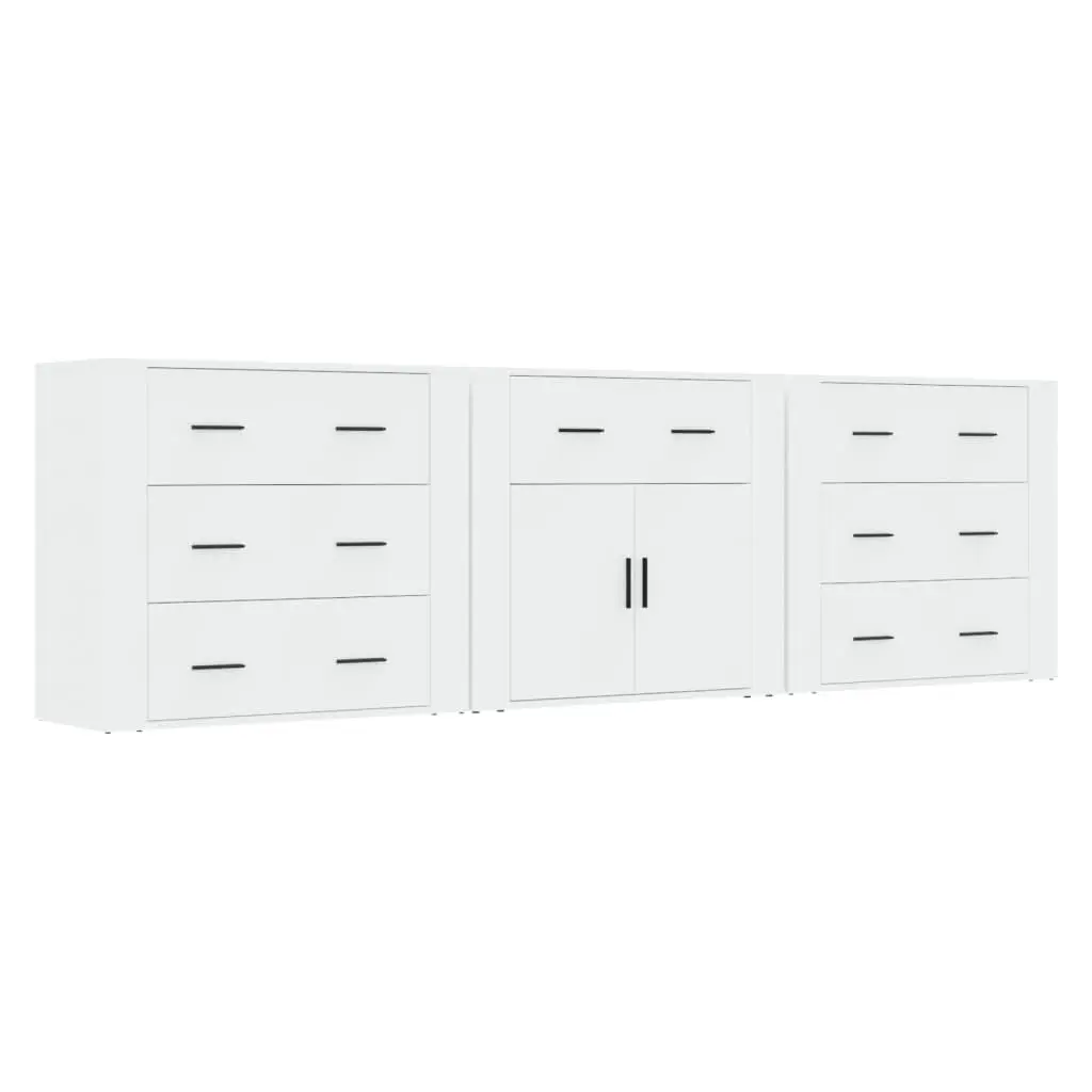 White Sideboards 3 pcs Storage Cabinet Engineered Wood Buffet Display Unit