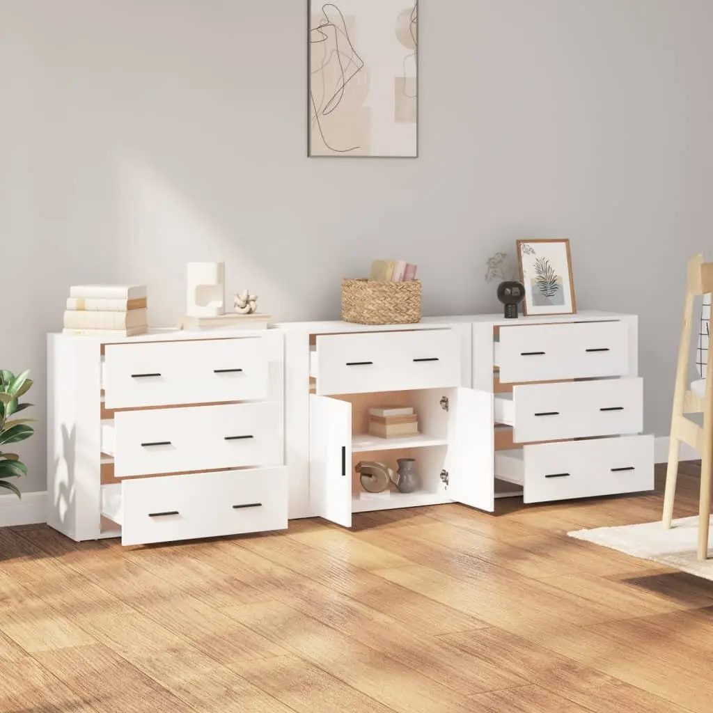 White Sideboards 3 pcs Storage Cabinet Engineered Wood Buffet Display Unit