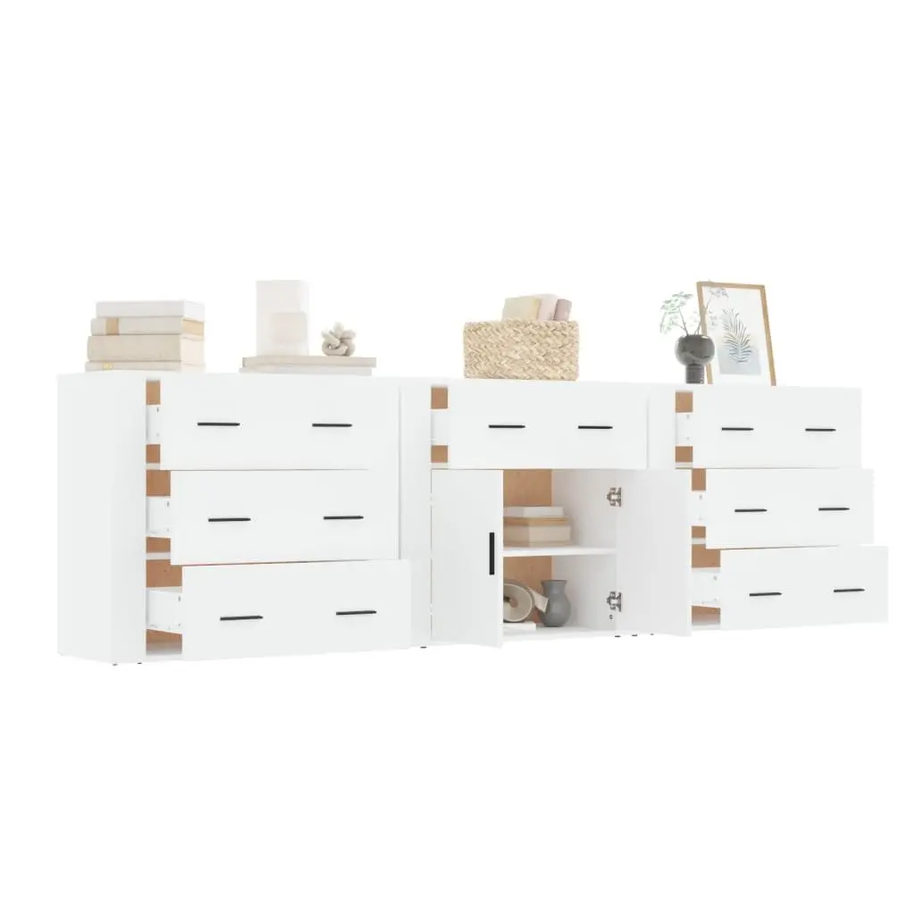 White Sideboards 3 pcs Storage Cabinet Engineered Wood Buffet Display Unit