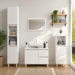 Warm and Reliable 3-Piece Bathroom Cabinet Set in White
