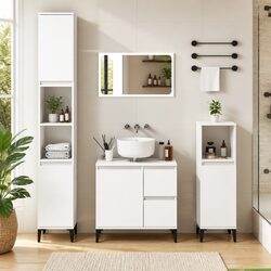 3 Piece White Bathroom Cabinet Set Storage Furniture Engineered Wood