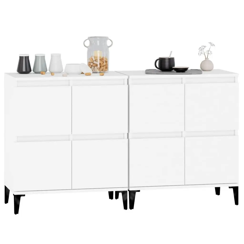 Sideboards Storage Cabinet 60x35x70 cm White 2 pcs Engineered Wood Compartment