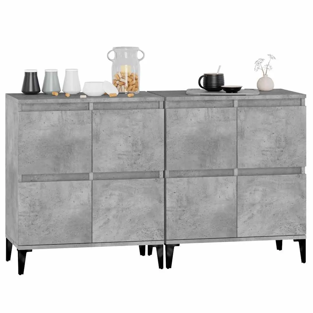 Sideboard Cabinet 2 pcs Grey Engineered Wood Storage Buffet Cupboard 60x35x70cm