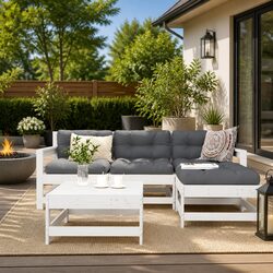 Practical White Slatted Lounge Set for Comfort