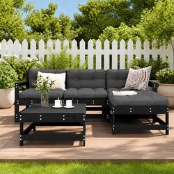 Comfortable 5 Piece Garden Lounge Set in Black Wood