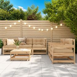 Garden Lounge Set 6 Piece Outdoor Furniture with Cushions Slatted Design