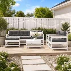 Comfortable 7 Piece White Garden Lounge Set with Cushions