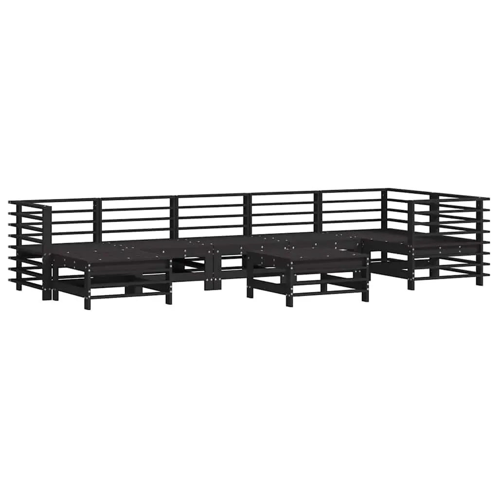 Garden Lounge Set 8 Piece Outdoor Furniture Patio Sofa Black Solid Wood