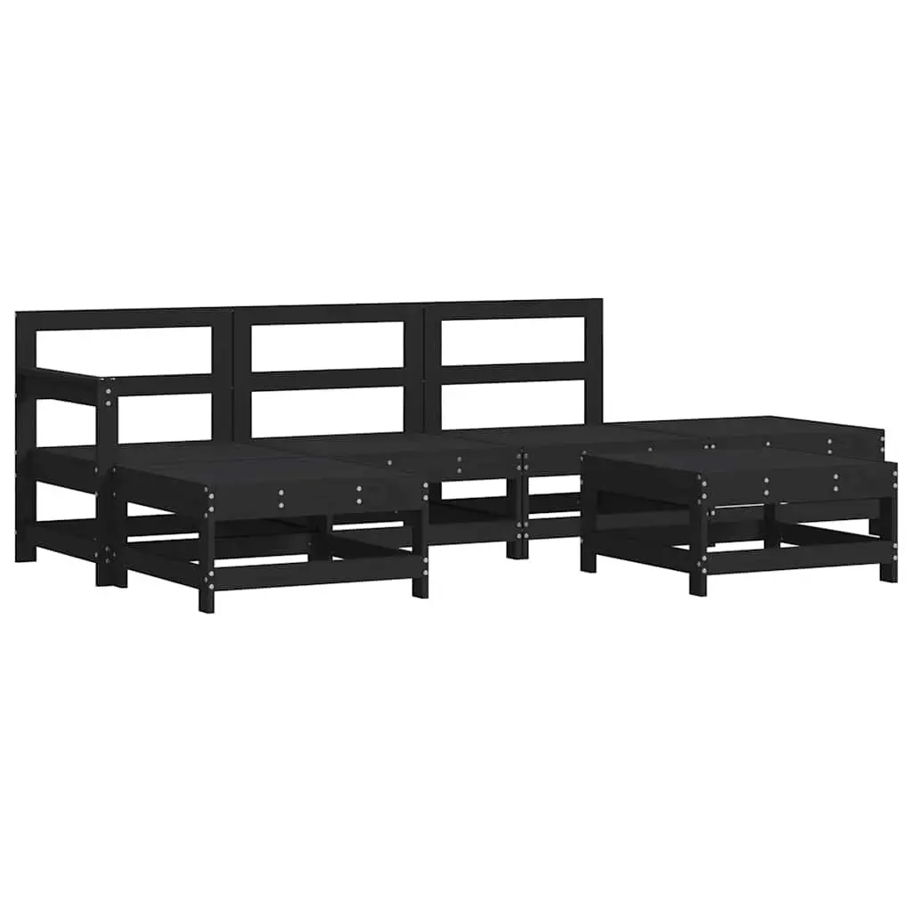 Outdoor Garden Lounge Set 6 Piece Black Wood Furniture Patio Sofa with Cushions