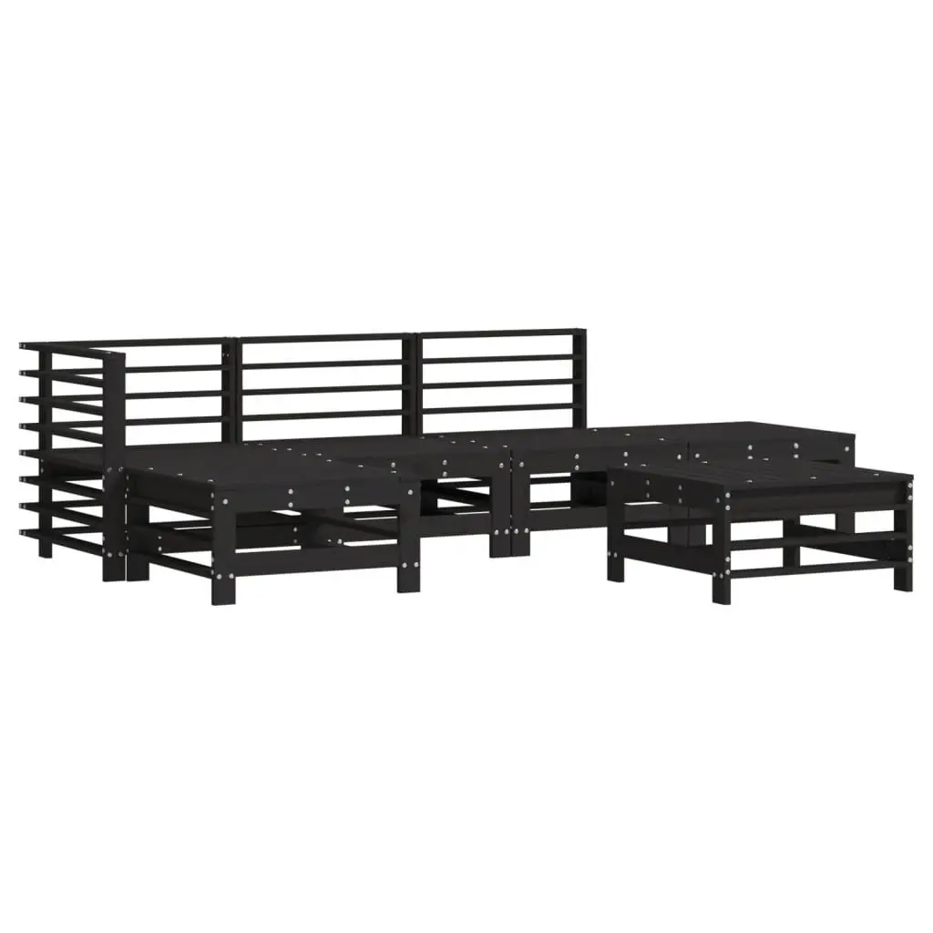 6 Piece Garden Lounge Set Outdoor Patio Furniture Black Wooden Cushions