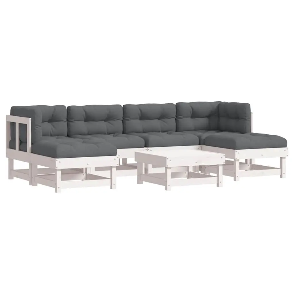 7 Piece Garden Lounge Set with Cushions White Outdoor Furniture Patio Sofa
