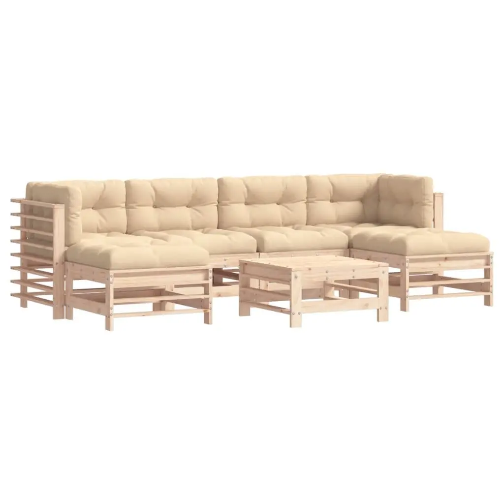 Garden Lounge Set 7 Piece Outdoor Furniture Solid Wood Cushions Brown