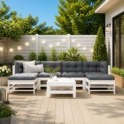 Garden Lounge Set 7 Piece Outdoor Furniture White Cushions Patio Seating