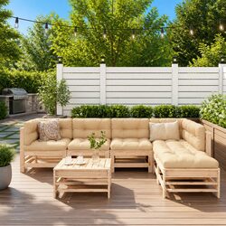 Garden Lounge Set 7 Piece Outdoor Furniture with Cushions Wooden Patio Sofa