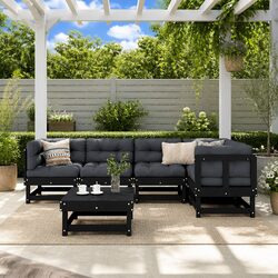 Comfortable 6 Piece Lounge Set - Black and Solid Pine