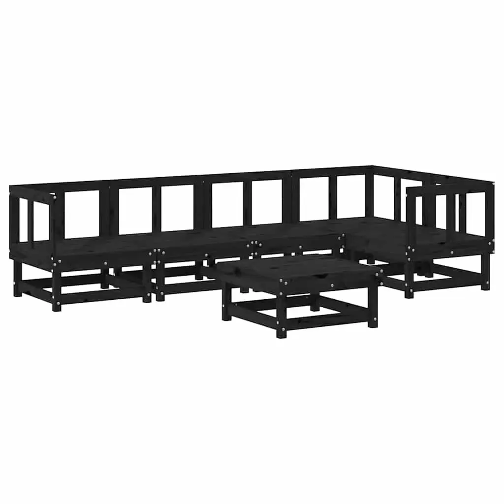 Garden Lounge Set 6 Piece Outdoor Furniture Solid Wood Cushions Black