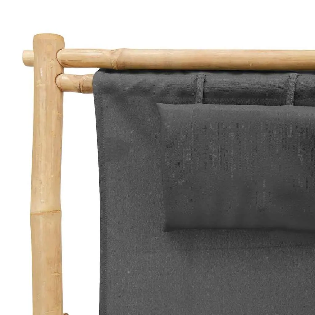 Deck Chair Outdoor Garden Patio Seating Bamboo Frame Canvas Adjustable Backrest