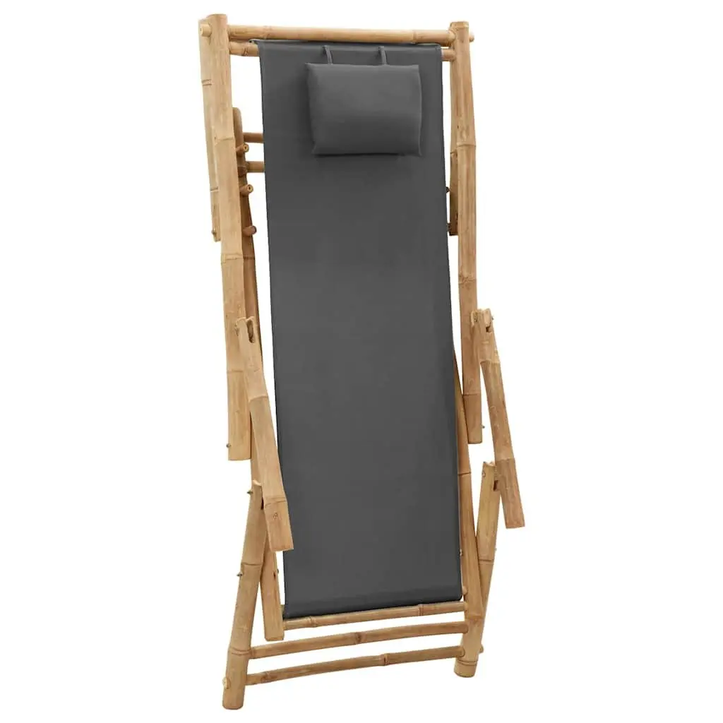 Deck Chair Outdoor Garden Patio Seating Bamboo Frame Canvas Adjustable Backrest