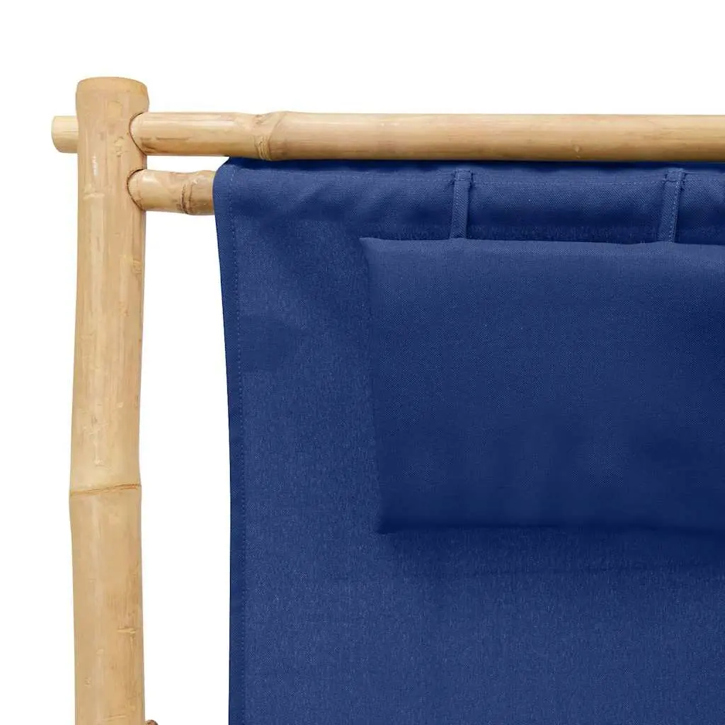 Outdoor Deck Chair Adjustable Backrest Bamboo Frame Canvas Seat Navy Blue