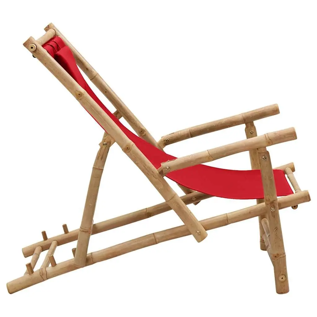 Outdoor Deck Chair Adjustable Bamboo Frame Canvas Red