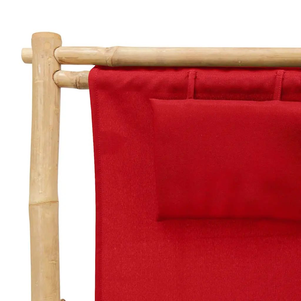 Outdoor Deck Chair Adjustable Bamboo Frame Canvas Red