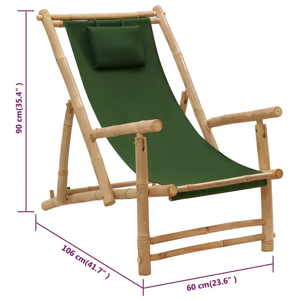 Bamboo Frame Deck Chair with Armrests