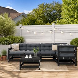 Garden Lounge Set 6 Piece Outdoor Furniture with Cushions Black Wood Patio Sofa