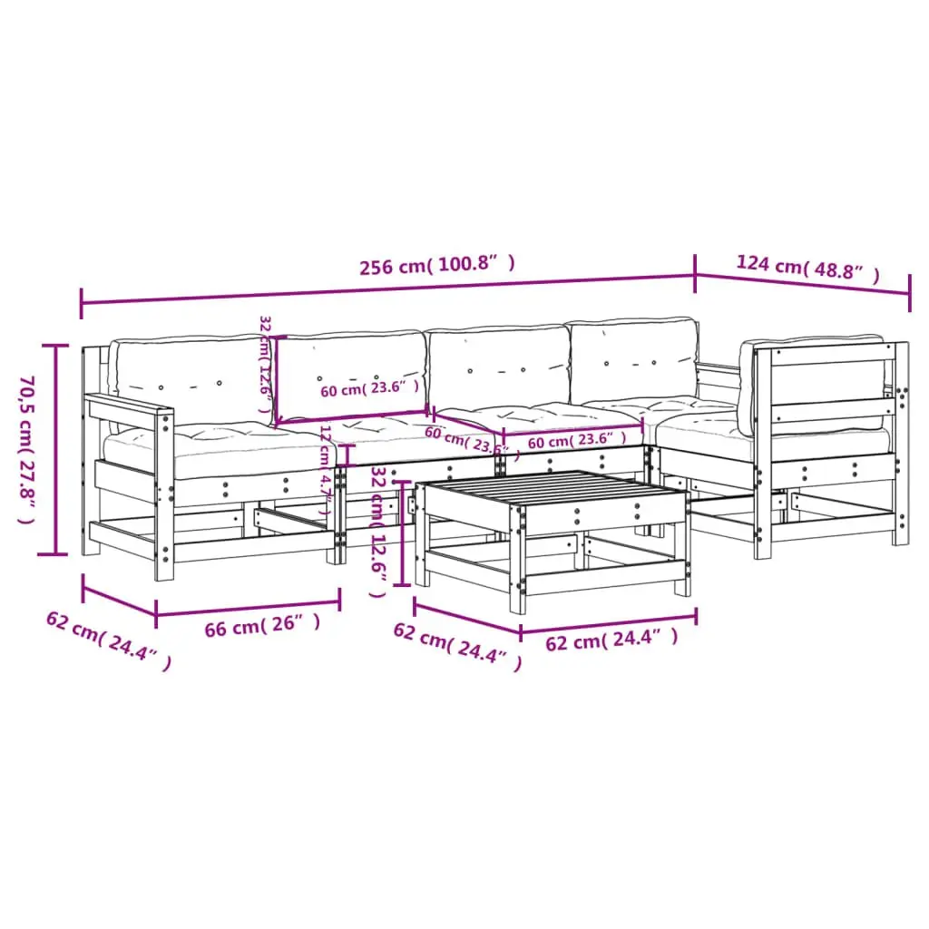 Garden Lounge Set Outdoor Furniture Cushions 6 Piece Black Wood Patio Sofa