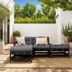 Comfortable 4-Piece Garden Lounge Set in Black Wood