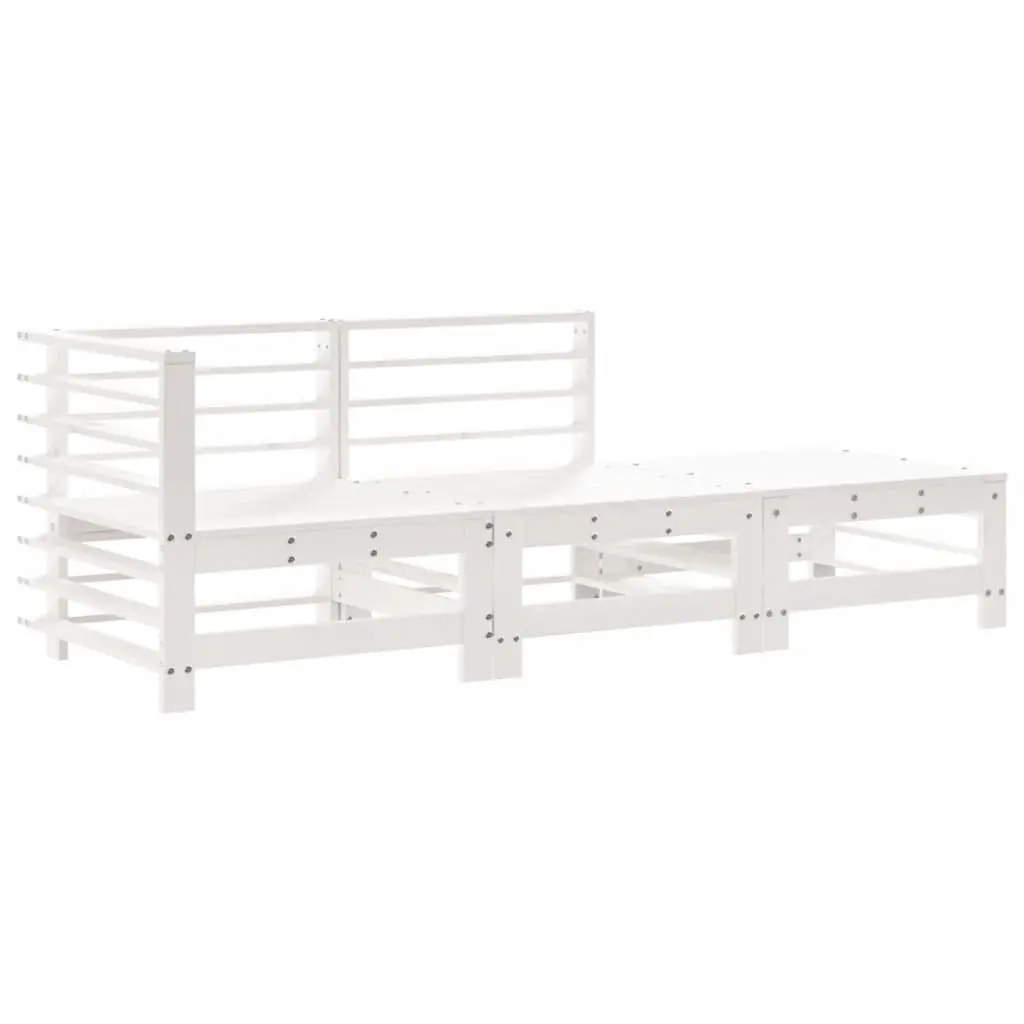 3 Piece Garden Lounge Set White Wooden Outdoor Furniture Patio Sofa