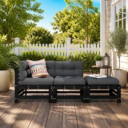 Comfortable Black Wood Garden Lounge Set with Cushions