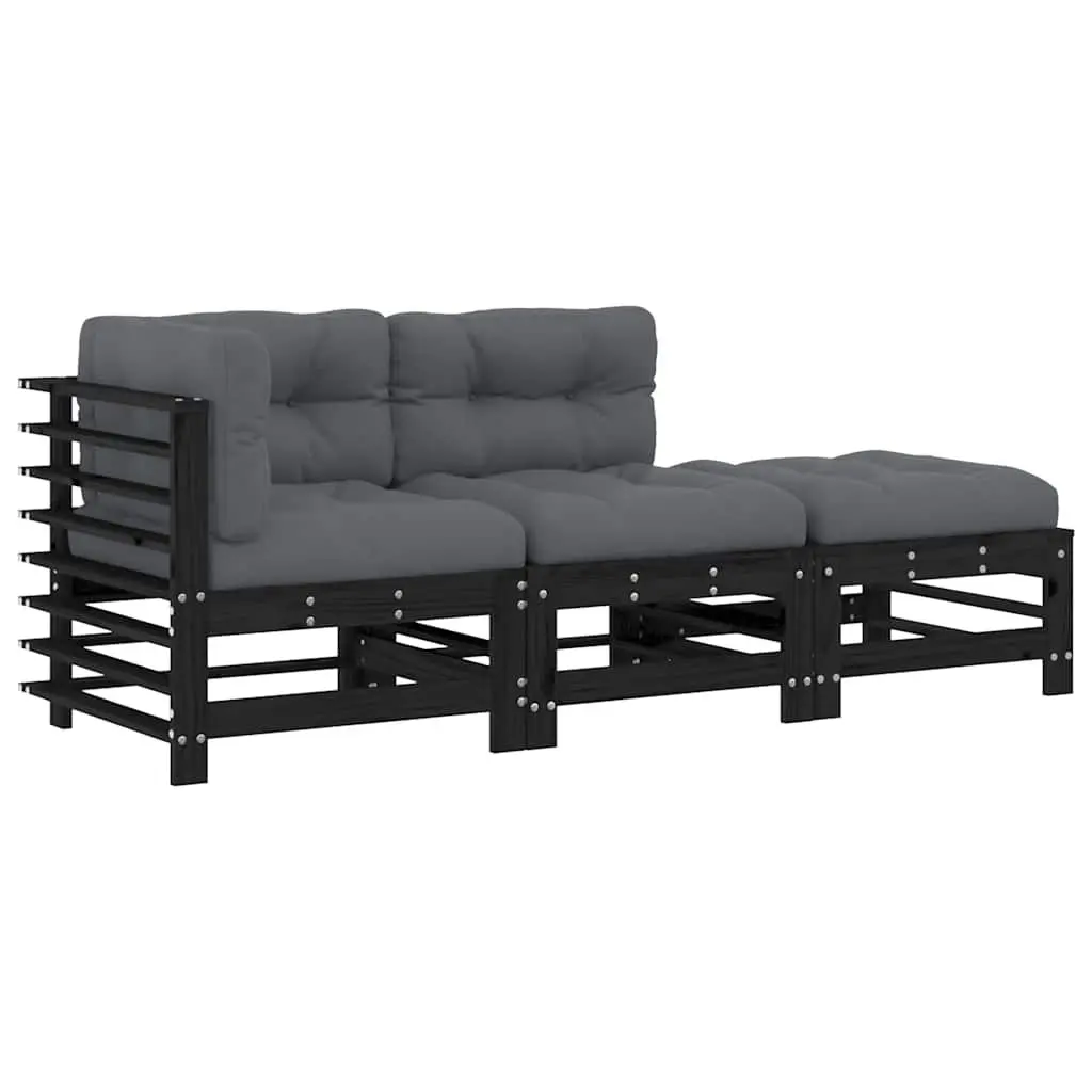 Black Wood Garden Lounge Set with Cushions