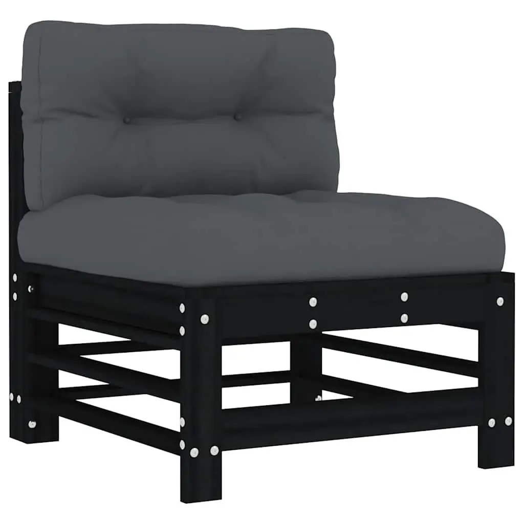 Black Wood Garden Lounge Set with Cushions