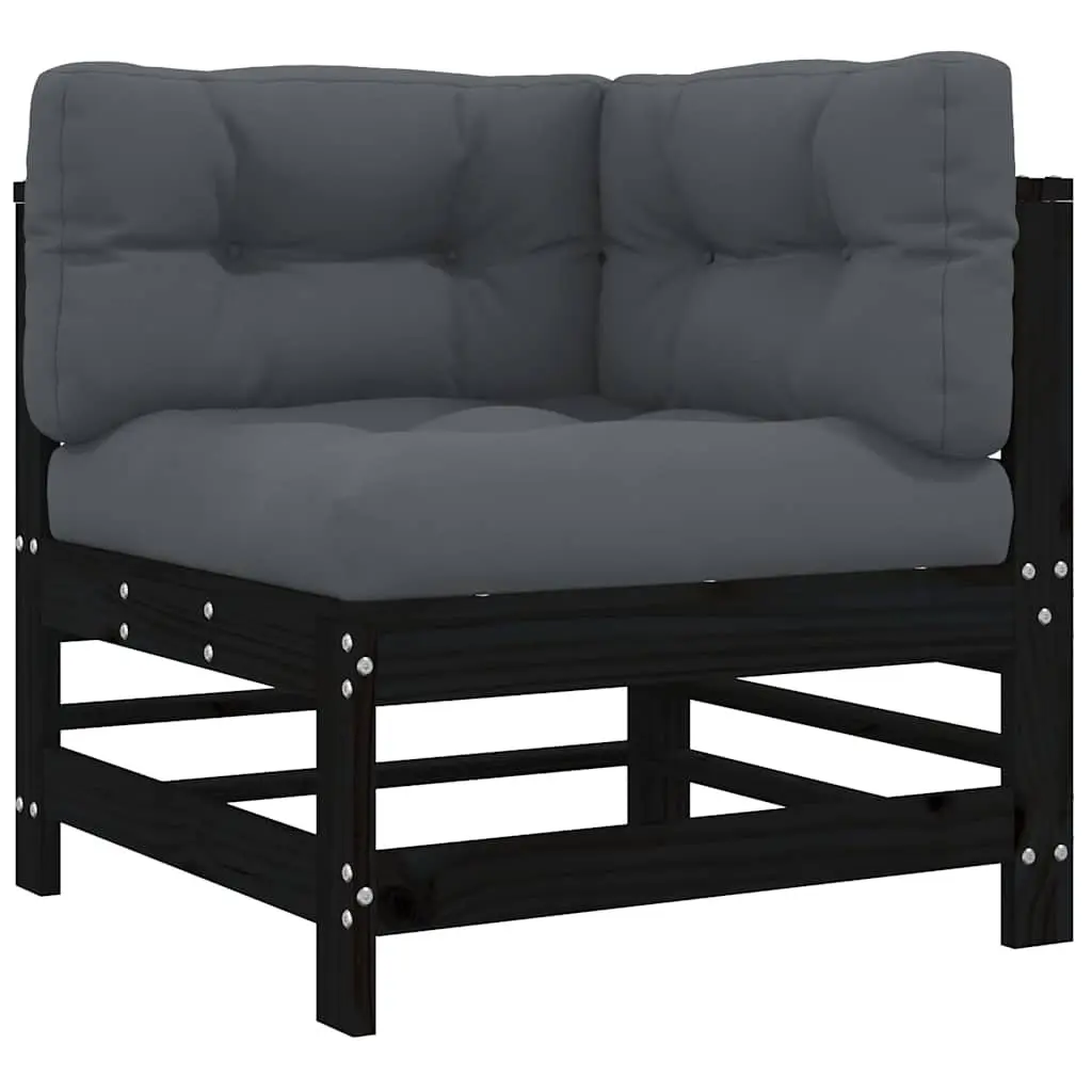 Black Wood Garden Lounge Set with Cushions