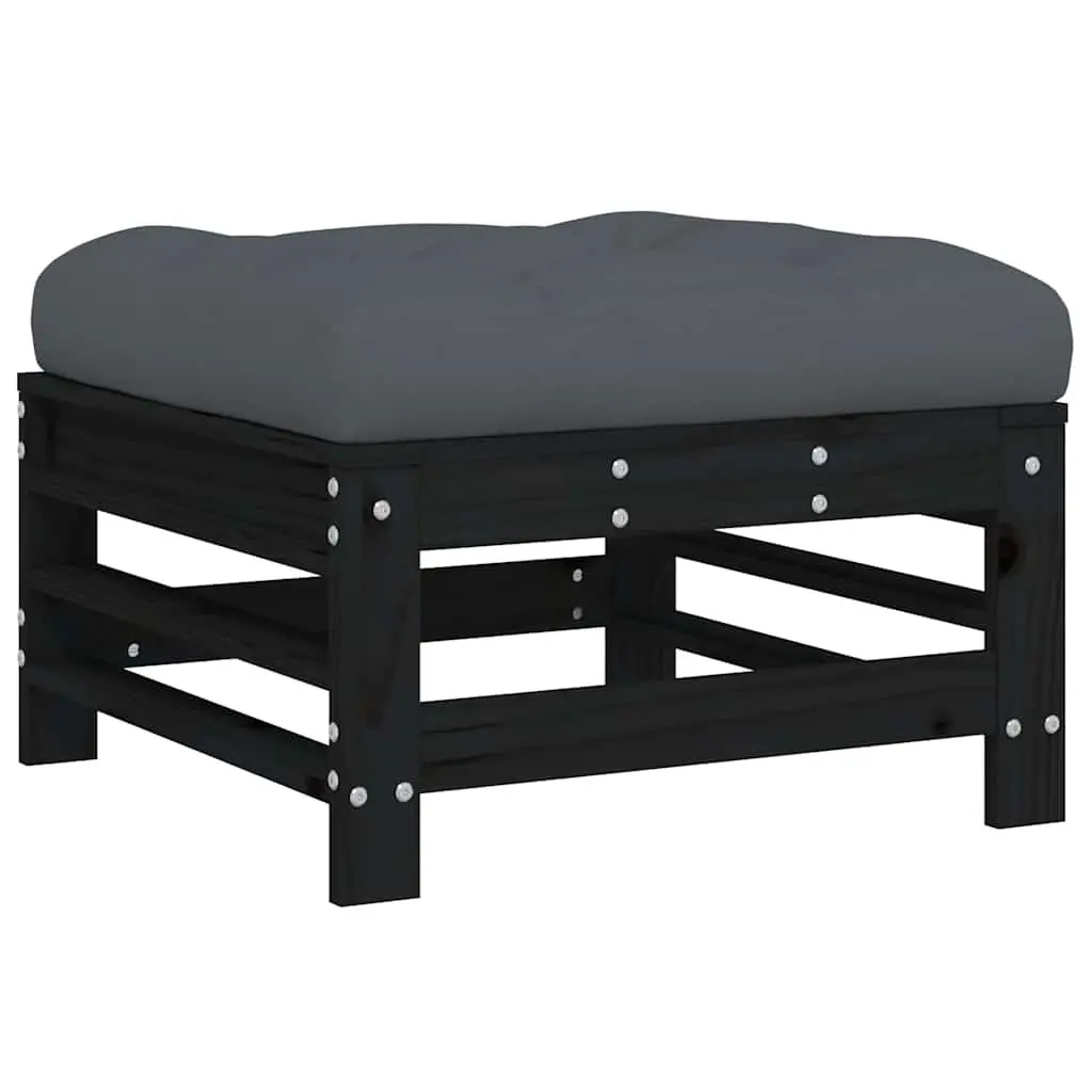 Black Wood Garden Lounge Set with Cushions