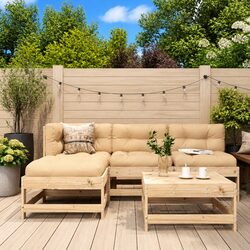 5 Piece Garden Lounge Set Solid Wood Cushioned Patio Furniture Outdoor Sofa