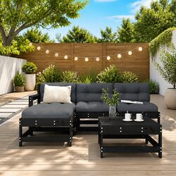 Warm and Practical 5 Piece Black Wood Garden Lounge Set