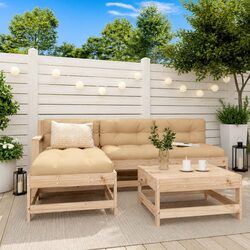 5 Piece Garden Lounge Set Outdoor Sofa with Cushions Solid Wood Brown