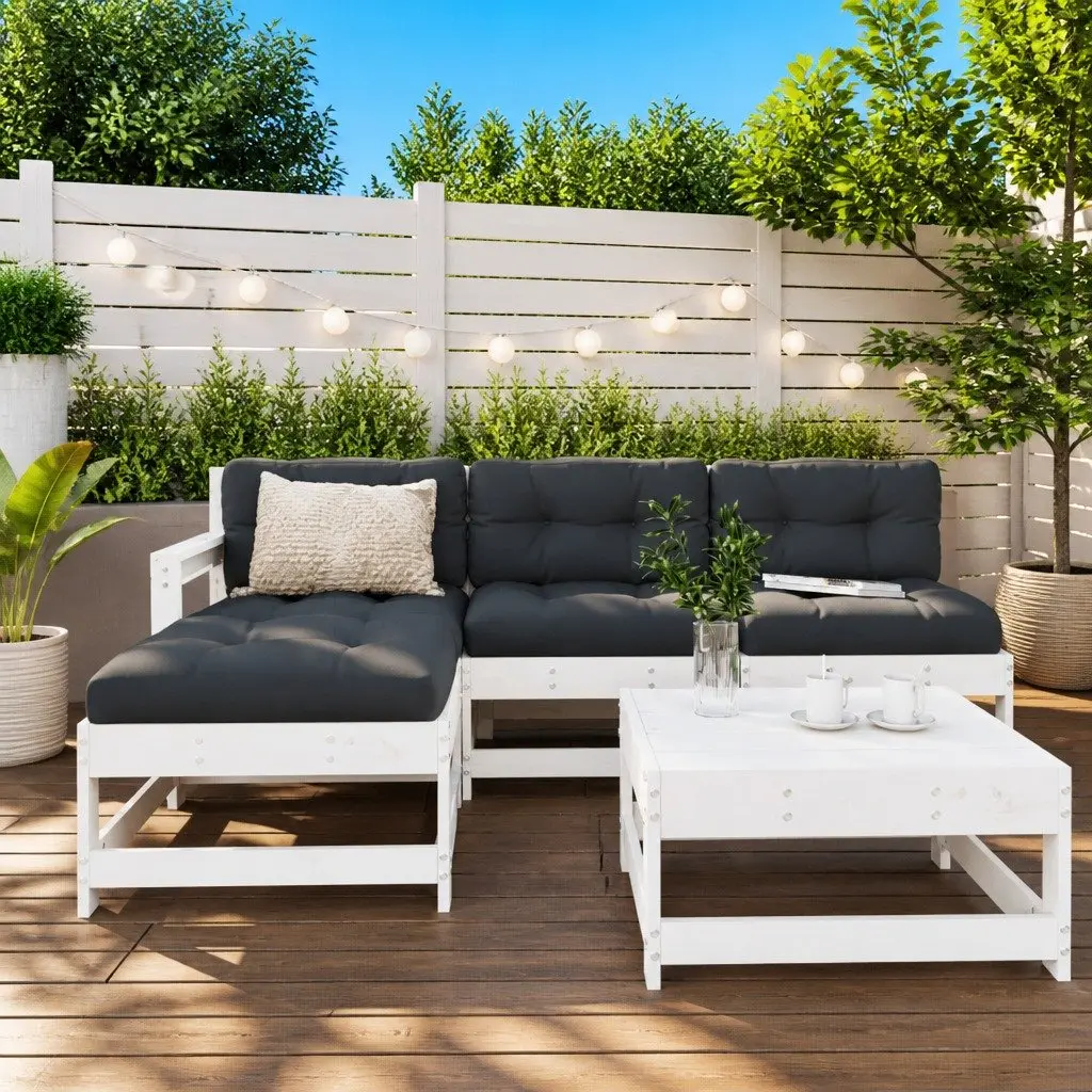 Garden Lounge Set 5 Piece Outdoor Furniture Cushions White Wood