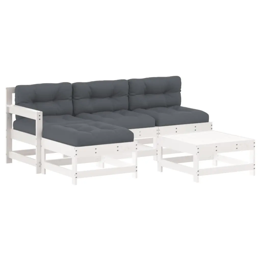 Garden Lounge Set 5 Piece Outdoor Furniture Cushions White Wood