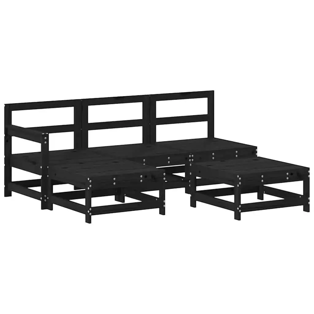 5 Piece Outdoor Garden Lounge Set Black Wooden Sofa with Cushions